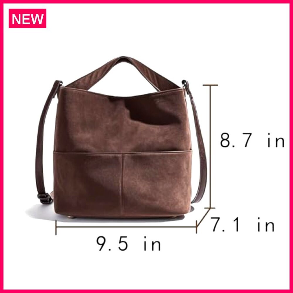 Faux Suede Bucket Bag Crossbody Tote Slouchy Purse Women's Handbag - Picture 6 of 8